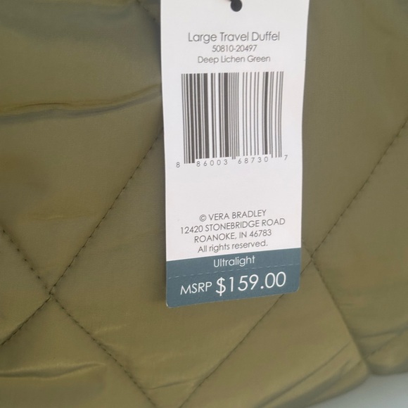 NWT Vera Bradley Quilted Olive Green Large Weekender Bag - Picture 7 of 8